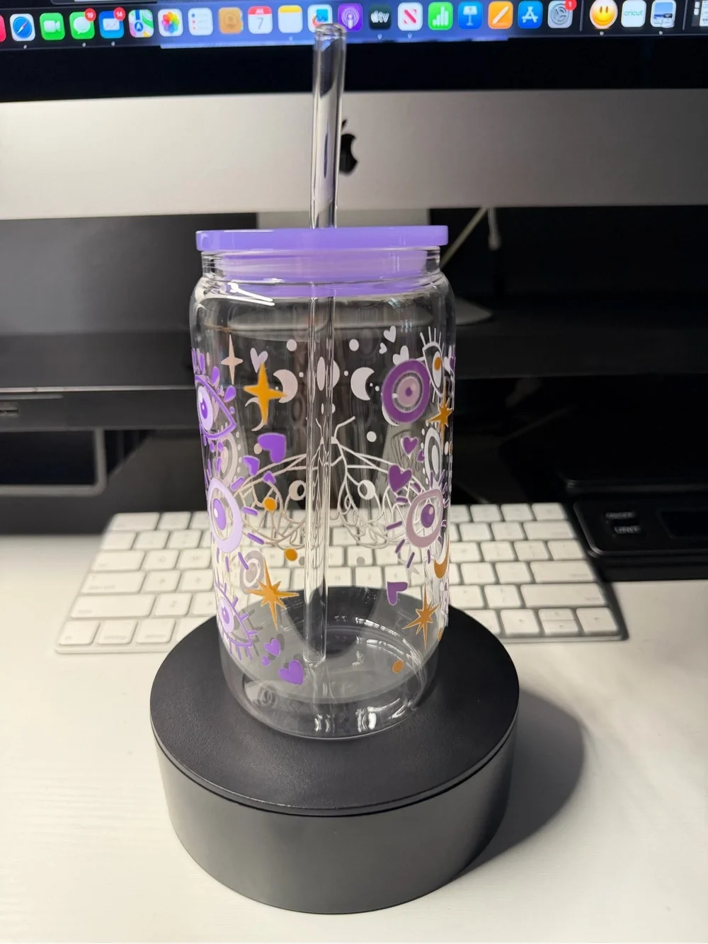 Celestial Moth clear glass tumbler with glass Straw.